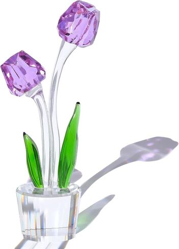 Crystal Purple Tulips Flower Figurines, Glass Bouquet Collectible Gifts for Her Wife Valentine's Day Wedding Anniversary, Table Centerpieces for Home Decor Keepsake in Saudi Arabia