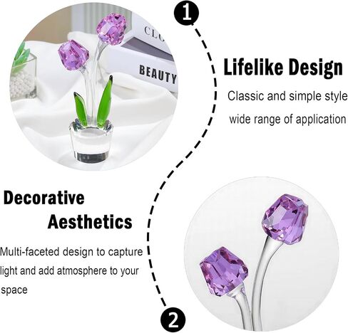 Crystal Purple Tulips Flower Figurines, Glass Bouquet Collectible Gifts for Her Wife Valentine's Day Wedding Anniversary, Table Centerpieces for Home Decor Keepsake in Saudi Arabia