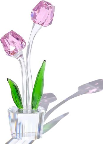 Crystal Purple Tulips Flower Figurines, Glass Bouquet Collectible Gifts for Her Wife Valentine's Day Wedding Anniversary, Table Centerpieces for Home Decor Keepsake in Saudi Arabia