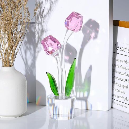 Crystal Purple Tulips Flower Figurines, Glass Bouquet Collectible Gifts for Her Wife Valentine's Day Wedding Anniversary, Table Centerpieces for Home Decor Keepsake in Saudi Arabia