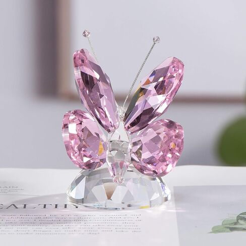 Crystal Pink Collectible Butterfly Statue Gift for Butterfly Lover, Crystal Butterfly Figurine for Home Office Decor in Kuwait