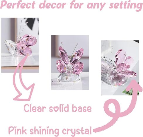 Crystal Pink Collectible Butterfly Statue Gift for Butterfly Lover, Crystal Butterfly Figurine for Home Office Decor in Kuwait