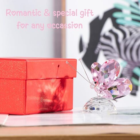 Crystal Pink Collectible Butterfly Statue Gift for Butterfly Lover, Crystal Butterfly Figurine for Home Office Decor in Kuwait