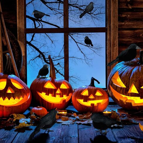 Jetec 8 Pieces Halloween Black Feathered Crows Realistic Halloween Decorations Handmade Stand Crows Black Birds with 20 Pieces 6 Inch Wire Tie for Halloween Party Outdoor Indoor Decor in Saudi Arabia