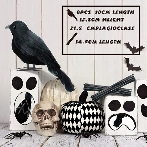 Jetec 8 Pieces Halloween Black Feathered Crows Realistic Halloween Decorations Handmade Stand Crows Black Birds with 20 Pieces 6 Inch Wire Tie for Halloween Party Outdoor Indoor Decor in Saudi Arabia