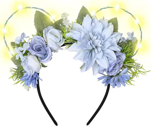 VISSTREE Handmade Mouse Ears Headband with Large Flower and LED Light Pink Floral Headwear for Theme Wedding Party and Park Hair Accessories in Kuwait