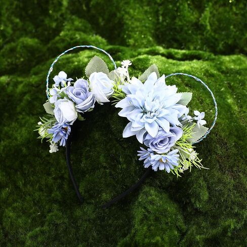 VISSTREE Handmade Mouse Ears Headband with Large Flower and LED Light Pink Floral Headwear for Theme Wedding Party and Park Hair Accessories in Kuwait