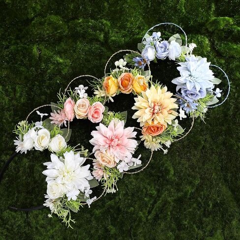 VISSTREE Handmade Mouse Ears Headband with Large Flower and LED Light Pink Floral Headwear for Theme Wedding Party and Park Hair Accessories in Kuwait