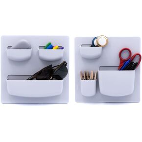 Modern Grey Wall Desk Organizer - 2 Parts, 6 Organizer Pockets, and Adhesive Holder Shelves for Easy Storage of Small Things at Home or Office. Wall Organizer Easy to Install in Ligth Grey to Decor