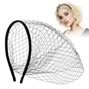 LIFKOME Mesh Veil Headband Retro Black Veil Hair Hoop 1920s Flapper Fascinator Bridal Wedding Tea Party Headwear for Women Girls