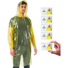 card-size Disposable yellow Rain Ponchos for Adults with Hood bulk,travel poncho rain coats for emergency,pocket poncho adult compact for women men (5 pack)