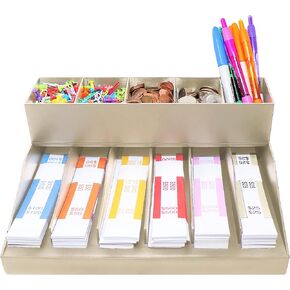 منظم أغلفة النقود من Nadex ذو طبقتين - حامل حزام فاتورة العملة المكون من 6 أقسام مع صينية المرافق - يتضمن 100 غلاف نقدي (بيج) in Kuwait