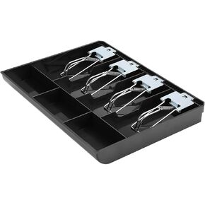 Cash Box 3 Colors Cash Register Drawer Insert Tray Replacement Cashier Four Box with Metal Clip (Black)