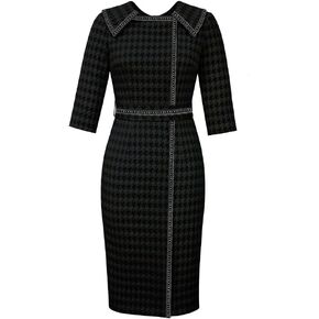Womens Embossed Jacquard Trim Dress