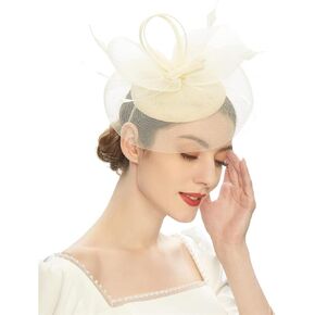 Fascinator Hat for Women, Mesh Veil Flower Feather Headband Clip Butterfly Bow Derby Hat for Bridal Wedding