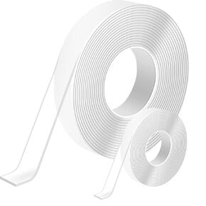 Double Sided Tape Heavy Duty, Adhesive Mounting Picture Hanging Strips Adhesive DIY Nano Tape,Clear Removable Wall Sticky Tape,2Rolls(0.6" wide,23 Feet Total)