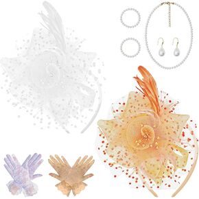 Fascinators Hat Set Cocktail Tea Party 20s Pillbox Hat 50s Kentucky Derby Hats with Headband Clip Bracelet Necklace Earrings