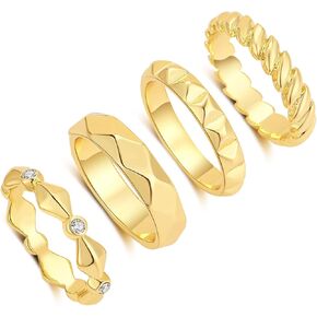 4PCS 14K Gold Stackable Rings for Women Band Set Dainty Cubic Zirconia Thumb Knuckle Rings Chunky Statement Rings Pack Size 7 8 9