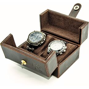 Watch Roll Travel Case for Men and Women, Dual-Opening Leather Watch Box Organizer with Soft and Removable Pillows - Stylish Square Travel Watch Case for 2 Watches, Brown