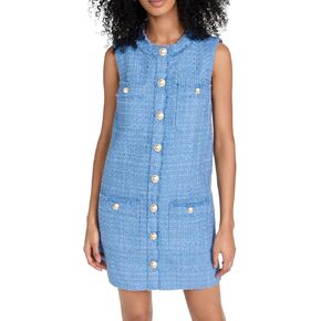 Kedera Womens Tweed Jackie Dress Elegant Crew Neck Sleeveless Button Bodycon Mini Dress