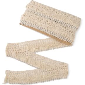 10 Yards Cotton Tassel Fringe Trim - AWAYTR 5 Inches Wide Sewing Fringe Trim for DIY Home Curtain Clothing Dress Pillow Decoration Craft Ribbon (Beige,6cm Wide)