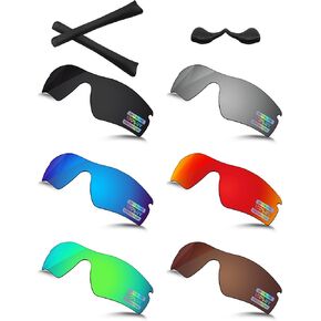 Bowyer 6 Pieces POLARIZED Replacement Lenses & Rubber Kits for Oakley Radar Path Sunglasses - Black + Titanium Mirror + Surf Blue Mirror + Fire Red Mirror + Jade Green Mirror + Brown