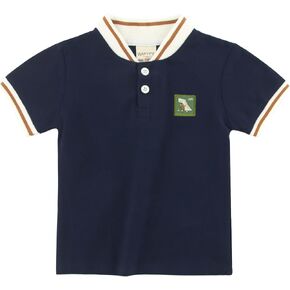 Boys Henley Collar Polo Shirt with Patchwork Style, Short Sleeve Uniform Shirts for Boys