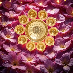 Diya Shape Decorative Urli Bowl for Home, Wedding, Pooja, Christmas Metal Handcrafted for Floating Flowers and Tea Light Candles Home ,Office and Table Decor | Diwali Decoration Items (12 Inches),Gold
