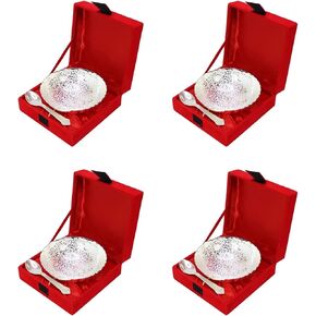 NOBILITY Bowl Spoon Set Silver Plated Dry Fruits Dessert Serving Sets for Diwali Wedding Return Gift Items Friends Family Home Decorative Corporate Gifts 4 Sets
