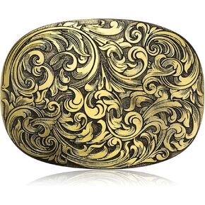 Western Belt Buckle for Men, Antique Engraved Flower Belt Buckle Women Halloween Christmas Gifts
