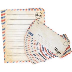 60 Pack Airmail Paper and Envelopes Set -Airmail Writing Paper and Envelopes- Blue Airmail Paper and Airmail Envelopes for Invitations, Love Letters, Letters to Troops, Christmas Letter- 8.5 x 11 inch