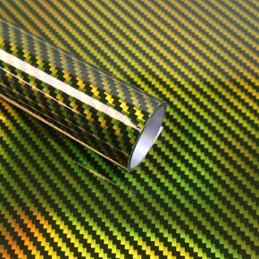 Lypumso 2D Holographic Carbon Fiber Vinyl Wrap, High Gloss Red Chrome Wrapping Film with Air Release Technology Auto Car Sticker Decal Sheet, Self Adhesive DIY Paint Replacement Wrap Roll 1ft x 5ft
