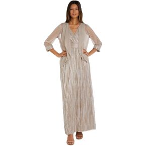 2PC Long Dress W/Surplice Bodice & ¾ Cascade Jacket