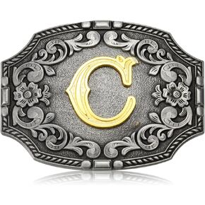 Western Initial Letters Belt Buckle ABCDEFG to Z Silver Cowboy Rodeo Belt Buckle for Men Women Cowboy Cowgirl