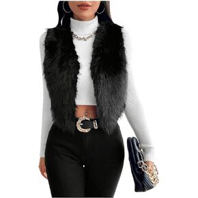 Verdusa Women's Fuzzy Faux Fur Vest Jacket Sleeveless Open Front Waistcoat Outerwear
