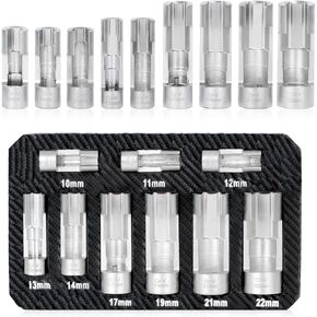10-22mm Fuel Line Socket Wrench Set, Flare Nut Socket for Thermo Switches, Fastener on Bent Pipes, EGT Sensor ect (9 PCS)
