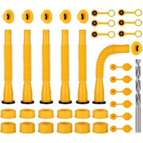 Gas Can Spout Replacement, Gas Can Nozzle, Fuel Can Spout, Upgraded (6Kit-Yellow) with Gas Can Caps, Spout Sealing Caps, Gas Can Vent Caps, Flexible Pour Nozzle Suitable for Most 1/2/5/10 Gal Oil Cans