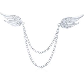Angel Wings Tassel Chain Brooch Collar Pins Rhinestone Alloy Feather Lapel Pin Suit Coat Breastpin for Women Men's Accessories