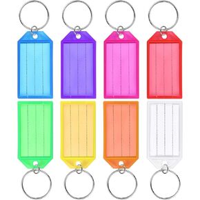 SallyFashion 24PCS Key Tags with Labels, Plastic Key Tags Key Labels with Ring 8 Colors Key Identifiers for Name Luggage