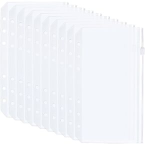 PATIKIL A7 Binder Pocket, 10 Pack PVC Zipper 6 Holes Binder Pouch Folders Document Waterproof Filing Storage Loose Leaf Bags for 6-Ring Notebook Binder, Clear