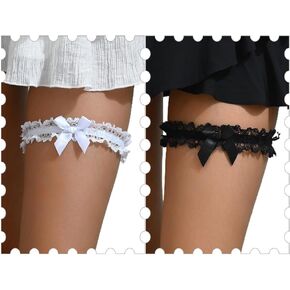 Lace Garters Sexy Garter Belt Black White Wedding Garters for Bride Women Thigh Garters Bowknot Elastic Leg Ring for Party Prom