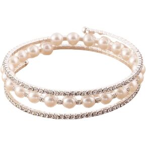 Multi Layered Crystal Pearl Bracelet for Women Arm Winding Pearl Bracelet Wrap Pearl Bracelet Opening Layered Rhinestone Bracelet Wedding Bridal Bracelet Jewelry for Women
