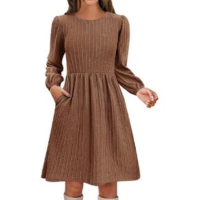 Zeagoo Women's Casual Knit Sweater Dress with Pockets Crew Neck Long Sleeve A-Line Dresses for Women 2024 Fall Dresses