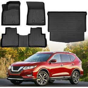 for Nissan Rogue Floor Mats 2024 2023 2022 2021, All-Weather TPE Car Mats Full Set with Trunk Cargo Liner for Nissan Rogue Automotive Accessories 2021-2024 (Not for Select&Sport Models)