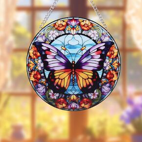 Wolf Stained Glass Window Hanging 5.9in Wolf Pattern Stained Glass Suncatcher Jungle Animal Acrylic Hanging Ornament with Metal Chain for Women Home Christmas Wild Animal Lover Decoration 073