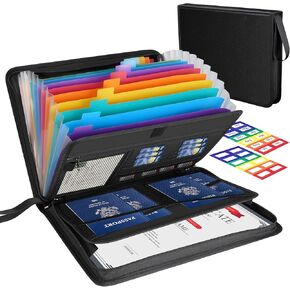 Fireproof File Folder Organizer 13 Pocket Important Document Organizer Binder Folio,Expanding Accordion File Storage Bag for Business and Family with Multi-Pockets & Labels Filing A4 Paper