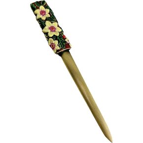 Letter Opener with Enameled Flowers & Leaves - Gift Box - 5.75 in Long