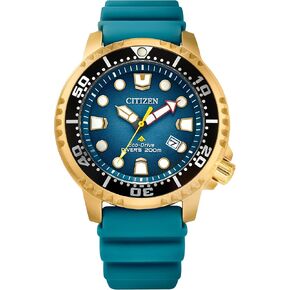 Citizen Promaster Dive Eco-Drive Watch, 3-Hand Date, ISO Certified, Luminous Hands and Markers, Rotating Bezel, Teal/Gold Tone