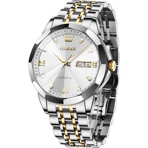 OLEVS Watch for Men Automatic Classic Mechanical Watch Diamond Mirror Stainless Steel Dress Casual Waterproof Day/Date Calendar