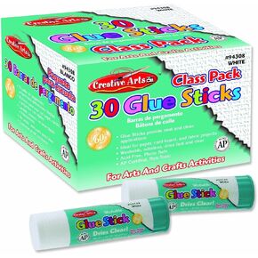 Charles Leonard Creative Arts Glue Sticks Class Pack, Washable, Non-Toxic, 0.28 Ounce, White, 30-Pack (94308)